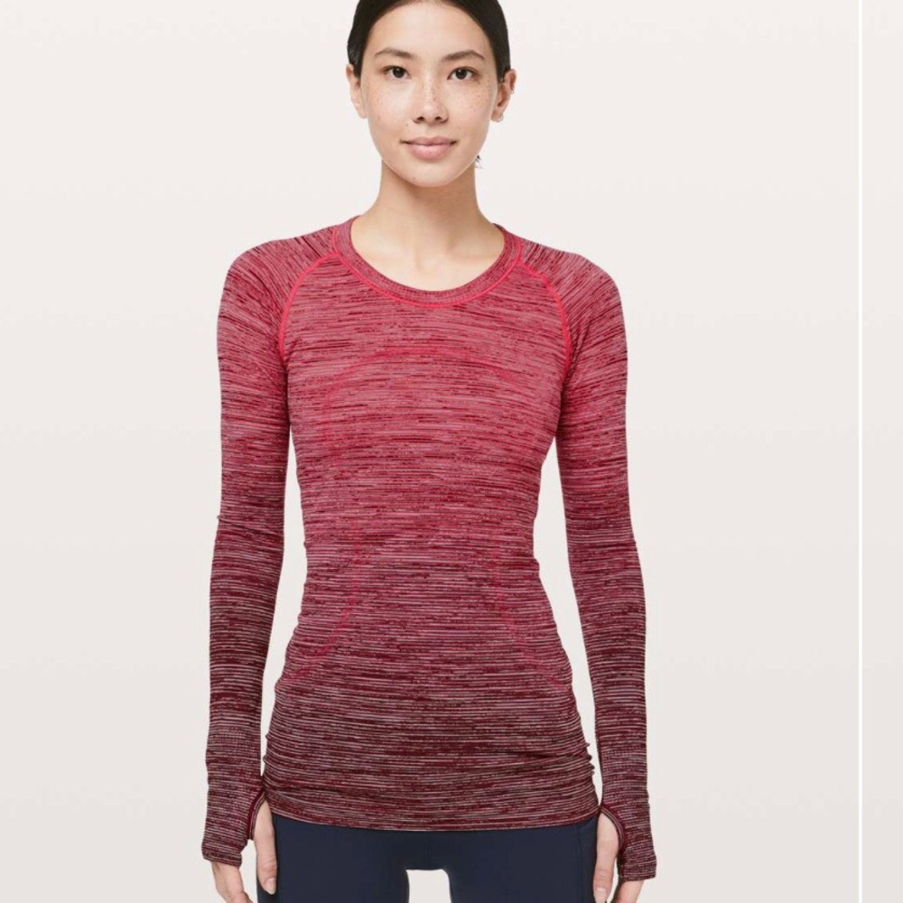 Lululemon Swiftly Tech Long Sleeve Crew Top Red Black Ombré size 12